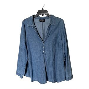 Lane Bryant Classic Long-Sleeve Denim Collared Button-Down Popover Shirt Size 22